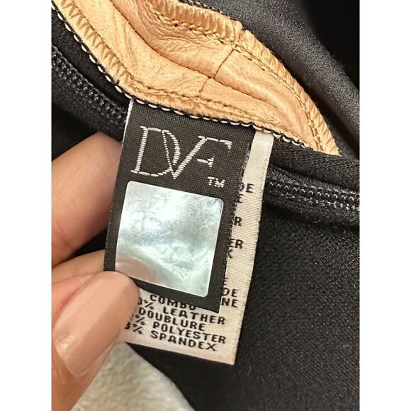 Diane von Furstenberg Black and Tan Leather Mosaic4 Women's Dress Size 2 - Picture 12 of 16